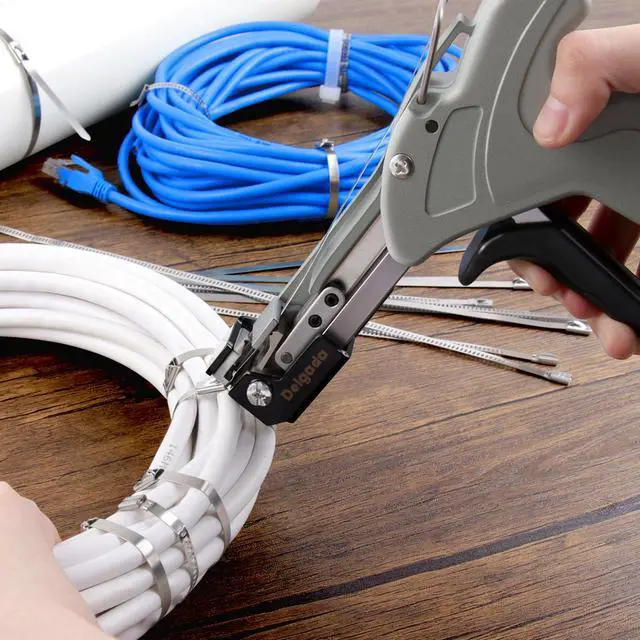 Alt view image 6 of 7 - Stainless Steel Cable Tie Gun Kit with 100PCS Self-Locking Metal Zip Ties Outdoor Heavy Duty Fastening Zip Tie Tightening Tool for Chain Link Fence Pipes