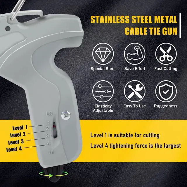 Alt view image 7 of 7 - Stainless Steel Cable Tie Gun Kit with 100PCS Self-Locking Metal Zip Ties Outdoor Heavy Duty Fastening Zip Tie Tightening Tool for Chain Link Fence Pipes