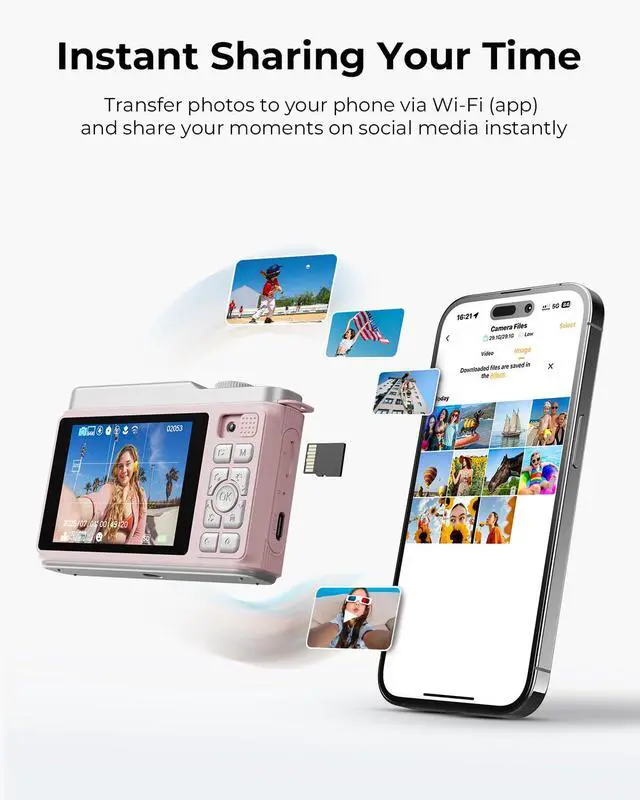 Alt view image 7 of 7 - WiFi Digital Camera for Kids with Switching Dual Lens, 64MP 4K Point and Shoot Camera with 32GB Card, 16X Zoom, Anti Shake, Portable Compact Cameras for Teens Girl Boy Kids Starter Pink
