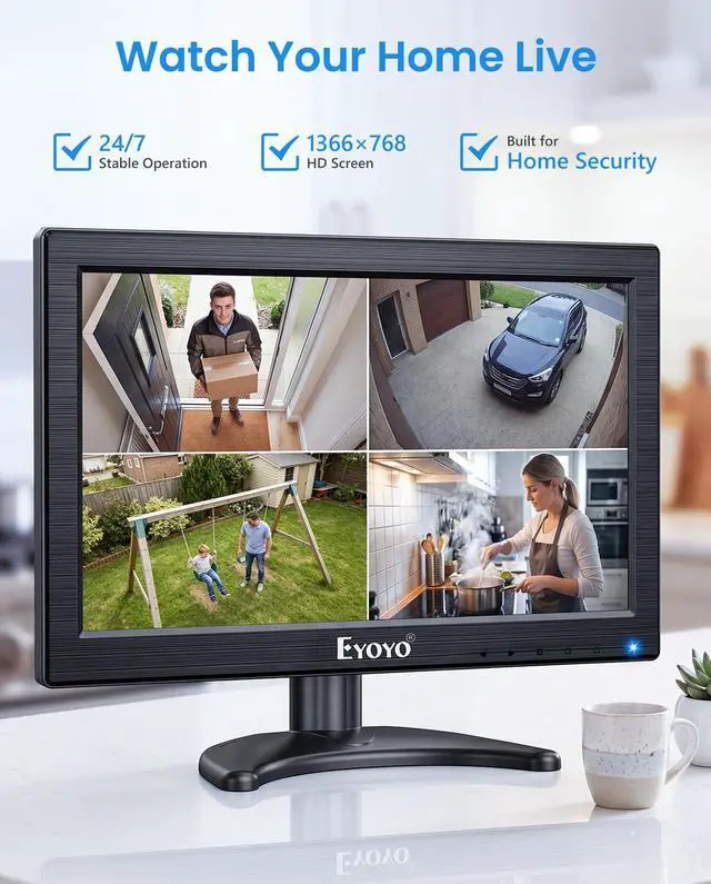 Alt view image 3 of 7 - 12" Inch TFT LCD Monitor with AV HDMI BNC VGA Input 1366x768 | Portable Mini HD Color Screen Display with Built-in Speaker