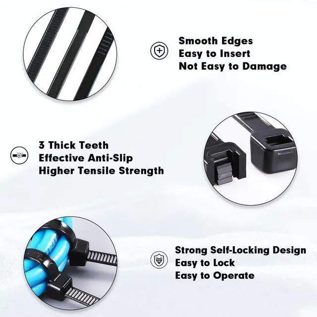 Alt view image 4 of 6 - 12 Inch Black Nylon Zip Ties, 1500 Pack Self-Locking 50lb Tensile