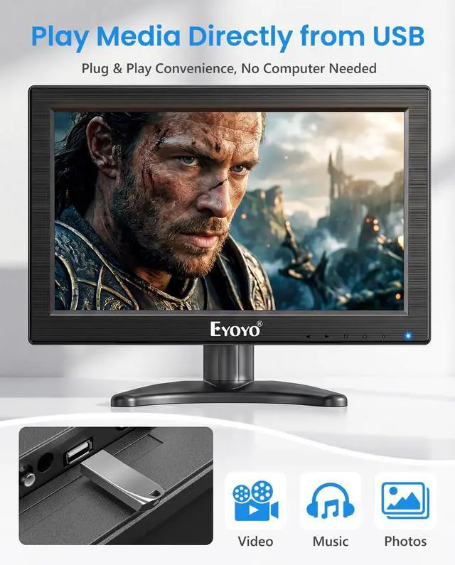 Alt view image 5 of 7 - 12" Inch TFT LCD Monitor with AV HDMI BNC VGA Input 1366x768 | Portable Mini HD Color Screen Display with Built-in Speaker