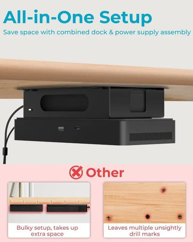 Alt view image 4 of 6 - Metal Mount for Dell Docking Station Under Desk and Wall Mount for Dell UD22 WD19 WD19S WD22TB4 WD19TBS WD25 SD25 Series Dock & Power Adapter Mounting Bracket for Laptop Dock with Cable Ties