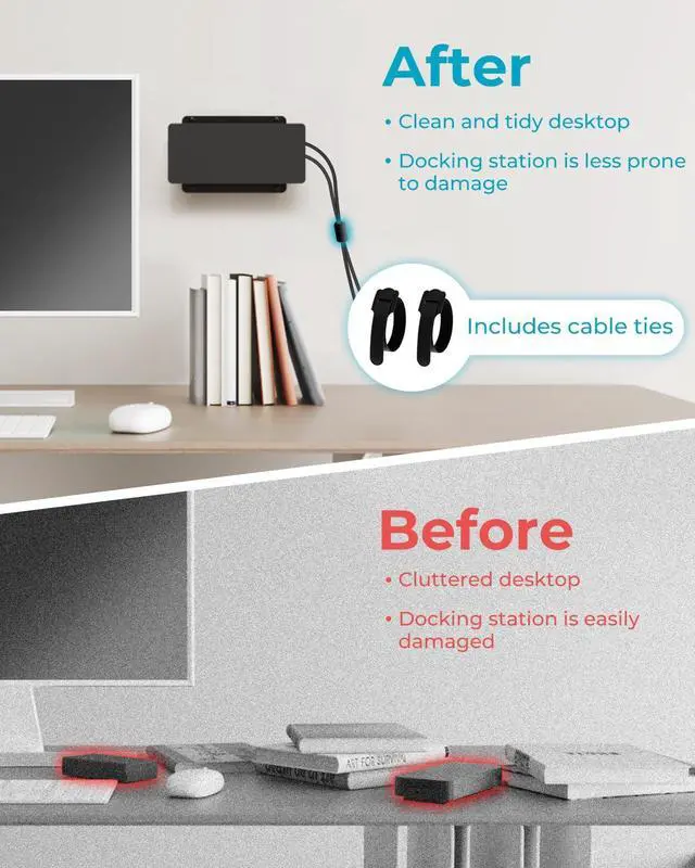 Alt view image 5 of 6 - Metal Mount for Dell Docking Station Under Desk and Wall Mount for Dell UD22 WD19 WD19S WD22TB4 WD19TBS WD25 SD25 Series Dock & Power Adapter Mounting Bracket for Laptop Dock with Cable Ties