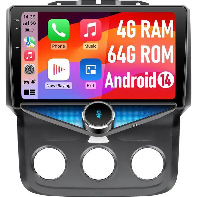 Main image of Dodge Ram 1500 Car Stereo for 2013 2014 2015 2016 2017 2018 Ram 1500 2500 3500 Manual AC, 9-Inch QLED Android 14 Radio, 4GB+64GB, Wireless CarPlay, Android Auto, GPS, Backup Camera