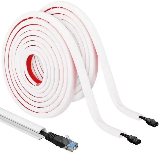 Main image of 2 Pcs Silicone Wall Wire Hider, 10 ft Each, Self-Adhesive Flexible Cord Hider Wall, Side Open Wire Covers Electric Cord Cover for Mounted TV Home Office Management (White, Small-10 ft)