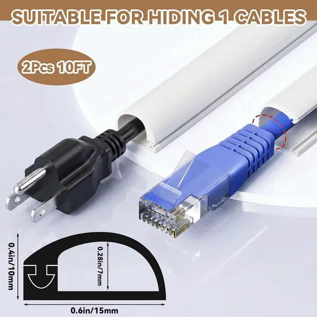 Alt view image 2 of 6 - 2 Pcs Silicone Wall Wire Hider, 10 ft Each, Self-Adhesive Flexible Cord Hider Wall, Side Open Wire Covers Electric Cord Cover for Mounted TV Home Office Management (White, Small-10 ft)