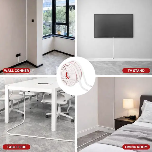 Alt view image 6 of 6 - 2 Pcs Silicone Wall Wire Hider, 10 ft Each, Self-Adhesive Flexible Cord Hider Wall, Side Open Wire Covers Electric Cord Cover for Mounted TV Home Office Management (White, Small-10 ft)