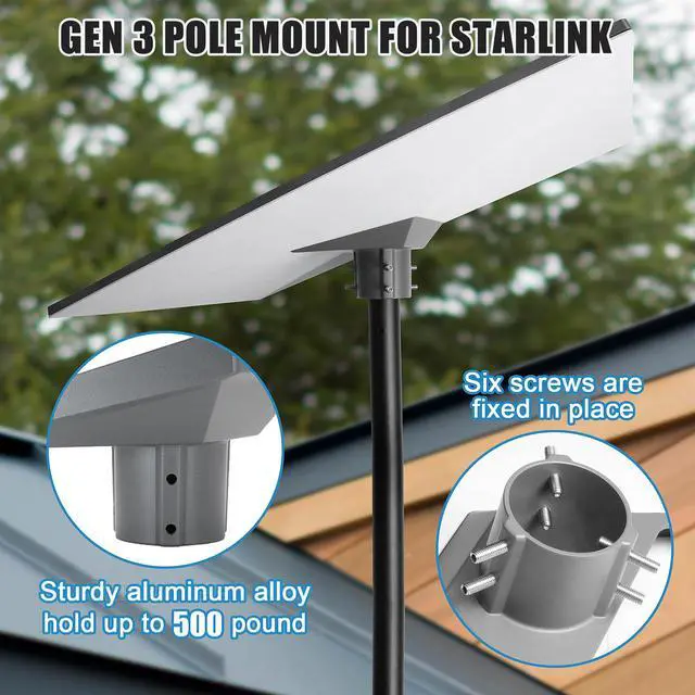 Alt view image 5 of 7 - Pipe Adapter for Starlink Gen 3, Adjustable Standard 4/4X Pole Mount Kit | For 1.25''-2.1'' Pipe,360° Rotation and 20° Tilt,550 lbs Capacity,Weather-Resistant Aluminum Alloy,Stable Installation