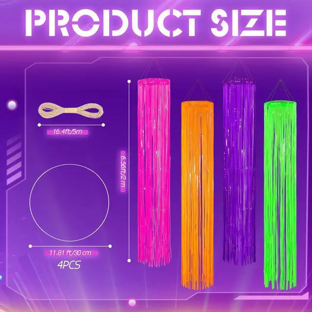 Alt view image 2 of 6 - 4 Pack Glow in The Dark Party Supplies Neon Party Hanging Decor,4 Color