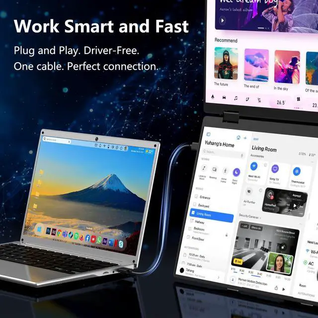 Alt view image 3 of 7 - 16" Foldable Laptop Screen Extender, Dual Portable Monitors. | 1200P, Plug & Play, All-Metal, Ultra Slim, Extend/Mirror/Splicing/Flip Mode, USB-C/HDMI, Low Blue Light, Speaker, for Win/Mac