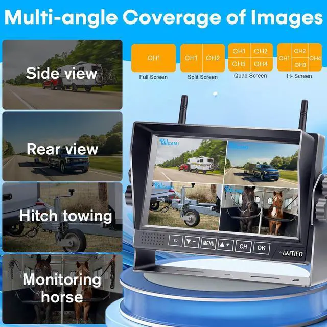 Alt view image 4 of 7 - Wireless RV Backup Camera: 1080P HD Rear View Camera with 7 DVR Split-Screen Monitor,170° Wide-Angle Lens, IR Night Vision, Waterproof IP69, Plug & Play for Furrion Pre-Wired RVs