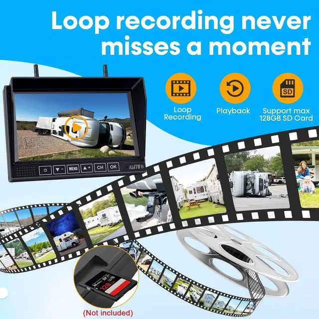 Alt view image 5 of 7 - Wireless RV Backup Camera: 1080P HD Rear View Camera with 7 DVR Split-Screen Monitor,170° Wide-Angle Lens, IR Night Vision, Waterproof IP69, Plug & Play for Furrion Pre-Wired RVs