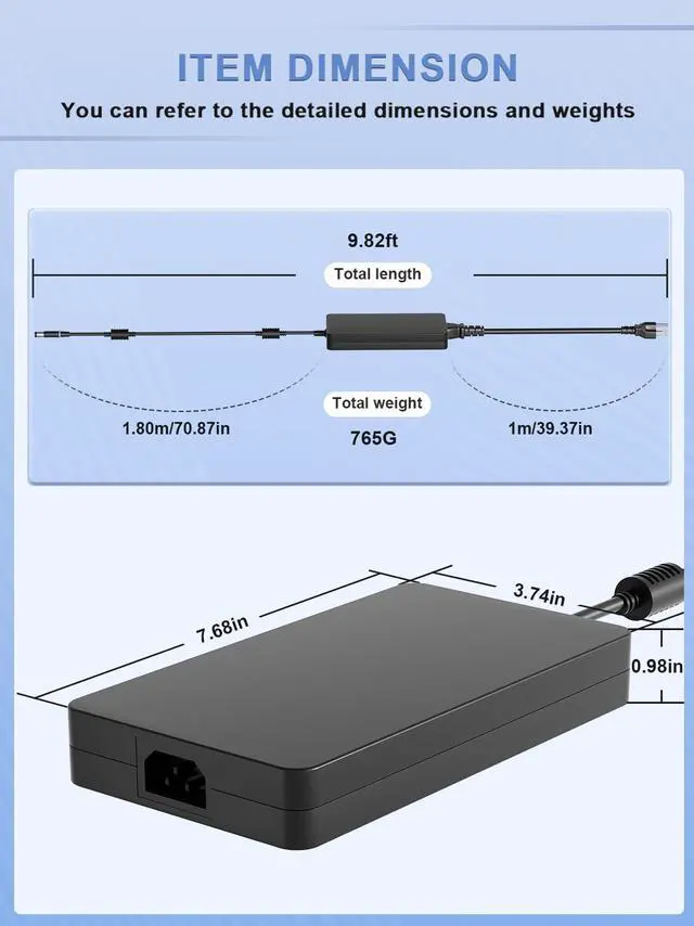 Alt view image 4 of 7 - 240W Charger Compatible with Dell G15 G16 G7 G5 G3 Series 5500 5550 5535 5587 7500 5510 5511 5515 5521 5520 5530 5590 5505 3779 Laptop Suitable for Travel and Office use