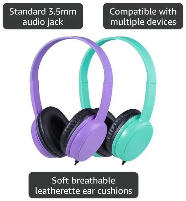 Alt view image 3 of 7 - 2 Pack Kids Headphones for School Classroom Students, Class Set On Ear Comfy Wired Headset for Children Boys Girls Teens Toddler, Stereo Sound 3.5mm Jack for Online Learning Airplane (GS30,2Mixed)