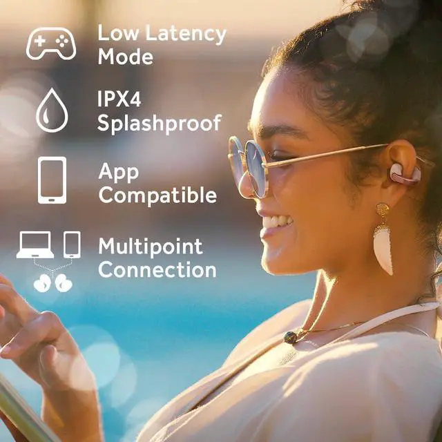 Alt view image 6 of 7 - Nearphones Pearl Edition - Earcuff True Wireless Earbuds with Shiny Arch, Comfortable fit, Multipoint Connection, Bluetooth 5.3, 24H Battery Life - HANP1T-PN (Sand Peach)