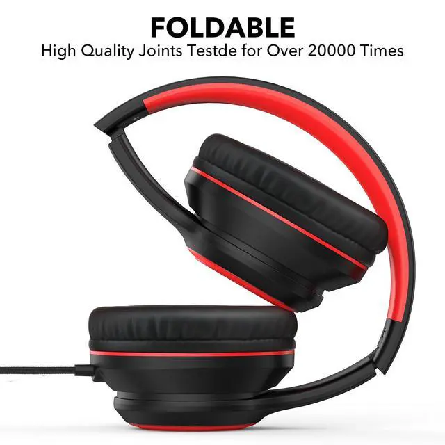 Alt view image 3 of 7 - R10 Over-Ear Headphones with Microphone, Lightweight Folding Stereo Bass Headset with 1.5M No-Tangle Cord, Portable Wired Headphones for Smartphone Tablet Computer MP3 / 4 (Black)