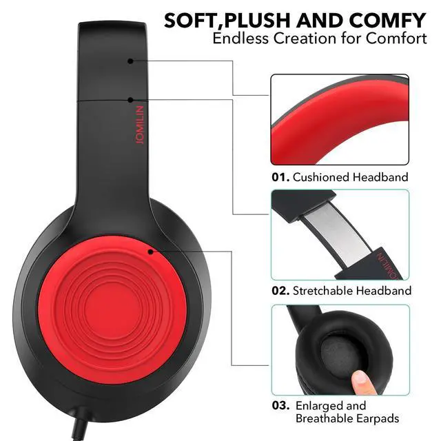 Alt view image 4 of 7 - R10 Over-Ear Headphones with Microphone, Lightweight Folding Stereo Bass Headset with 1.5M No-Tangle Cord, Portable Wired Headphones for Smartphone Tablet Computer MP3 / 4 (Black)