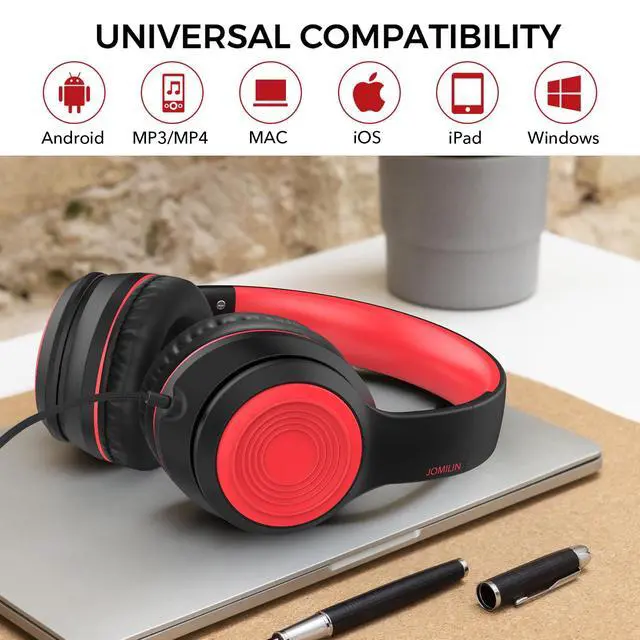 Alt view image 6 of 7 - R10 Over-Ear Headphones with Microphone, Lightweight Folding Stereo Bass Headset with 1.5M No-Tangle Cord, Portable Wired Headphones for Smartphone Tablet Computer MP3 / 4 (Black)