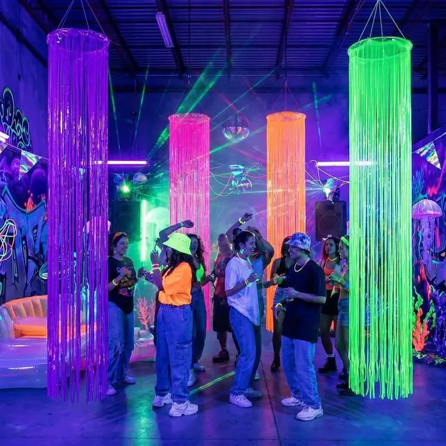 Alt view image 5 of 6 - 4 Pack Glow in The Dark Party Supplies Neon Party Hanging Decor,4 Color