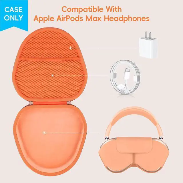 Alt view image 3 of 7 - Case for Apple Airpods Max/Max 2 Over-Ear Headphones,Orange Inside | EVA Hard Shell, Mesh Pocket Accessory Storage, Travel-Ready Portable Storage for Apple Airpods Max 2 Headphones