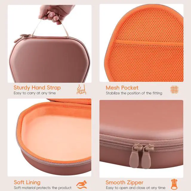 Alt view image 4 of 7 - Case for Apple Airpods Max/Max 2 Over-Ear Headphones,Orange Inside | EVA Hard Shell, Mesh Pocket Accessory Storage, Travel-Ready Portable Storage for Apple Airpods Max 2 Headphones