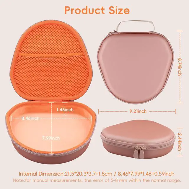 Alt view image 5 of 7 - Case for Apple Airpods Max/Max 2 Over-Ear Headphones,Orange Inside | EVA Hard Shell, Mesh Pocket Accessory Storage, Travel-Ready Portable Storage for Apple Airpods Max 2 Headphones
