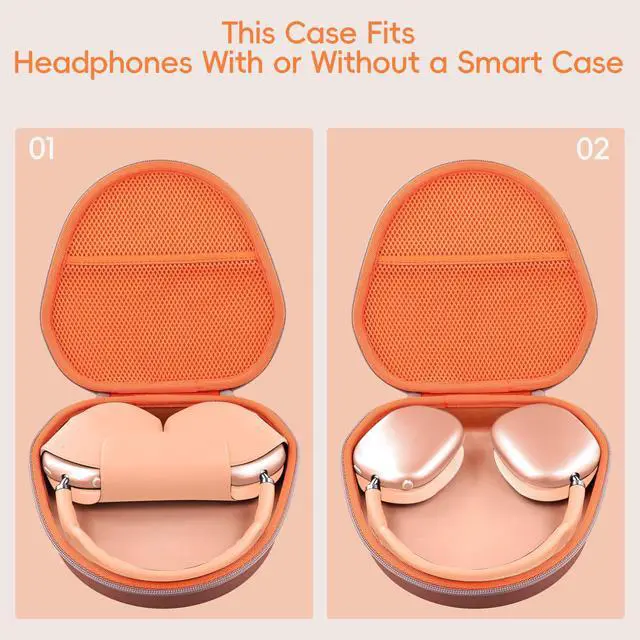 Alt view image 7 of 7 - Case for Apple Airpods Max/Max 2 Over-Ear Headphones,Orange Inside | EVA Hard Shell, Mesh Pocket Accessory Storage, Travel-Ready Portable Storage for Apple Airpods Max 2 Headphones