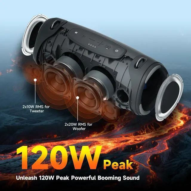 Alt view image 3 of 7 - Speakers Bluetooth Wireless Outdoor,120W Loud Sound with Deep Bass | IPX7 Waterproof Floating, BT 5.3 Boombox, 105dB Large Subwoofer, 11H, RGB Lights, Portable Speaker for Party, Kayaking, Beach