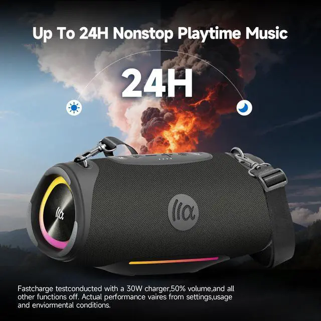 Alt view image 5 of 7 - Speakers Bluetooth Wireless Outdoor,120W Loud Sound with Deep Bass | IPX7 Waterproof Floating, BT 5.3 Boombox, 105dB Large Subwoofer, 11H, RGB Lights, Portable Speaker for Party, Kayaking, Beach
