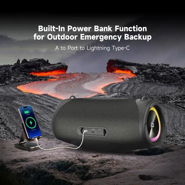 Alt view image 6 of 7 - Speakers Bluetooth Wireless Outdoor,120W Loud Sound with Deep Bass | IPX7 Waterproof Floating, BT 5.3 Boombox, 105dB Large Subwoofer, 11H, RGB Lights, Portable Speaker for Party, Kayaking, Beach