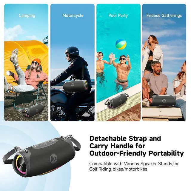 Alt view image 7 of 7 - Speakers Bluetooth Wireless Outdoor,120W Loud Sound with Deep Bass | IPX7 Waterproof Floating, BT 5.3 Boombox, 105dB Large Subwoofer, 11H, RGB Lights, Portable Speaker for Party, Kayaking, Beach