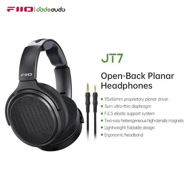 Alt view image 2 of 7 - JT7 Over-Ear Planar Magnetic Headphones, 95x86mm Planar Driver, 3µm Ultra-Thin Diaphragm, Foldable Lightweight Design, Detachable 4.4mm/3.5mm Cable for Audiophiles (Black)
