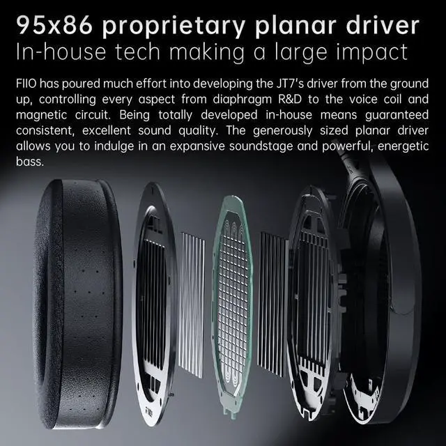 Alt view image 3 of 7 - JT7 Over-Ear Planar Magnetic Headphones, 95x86mm Planar Driver, 3µm Ultra-Thin Diaphragm, Foldable Lightweight Design, Detachable 4.4mm/3.5mm Cable for Audiophiles (Black)