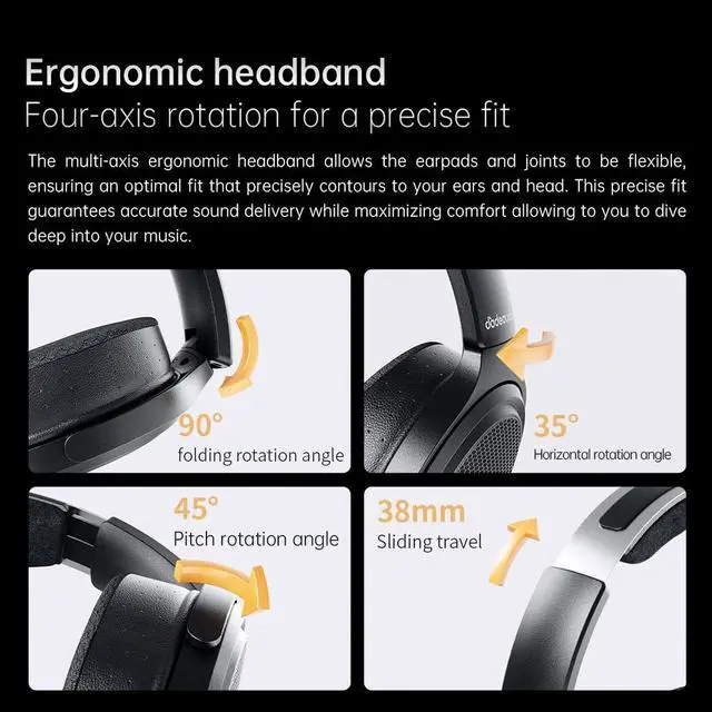Alt view image 5 of 7 - JT7 Over-Ear Planar Magnetic Headphones, 95x86mm Planar Driver, 3µm Ultra-Thin Diaphragm, Foldable Lightweight Design, Detachable 4.4mm/3.5mm Cable for Audiophiles (Black)