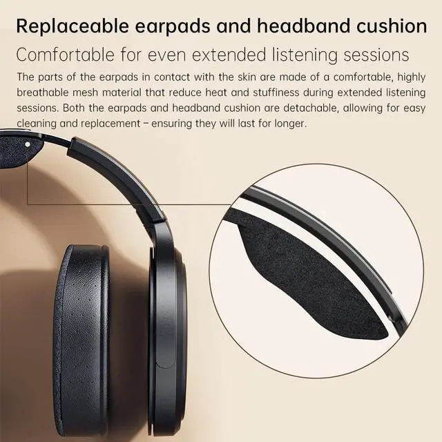 Alt view image 6 of 7 - JT7 Over-Ear Planar Magnetic Headphones, 95x86mm Planar Driver, 3µm Ultra-Thin Diaphragm, Foldable Lightweight Design, Detachable 4.4mm/3.5mm Cable for Audiophiles (Black)