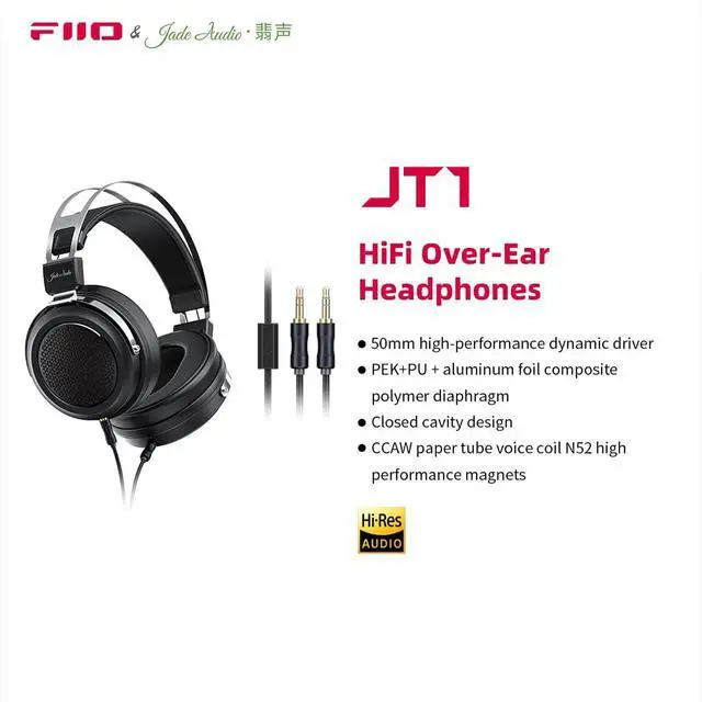 Alt view image 3 of 7 - JadeAudio JT1 Professional Studio Headphones for Recording Gaming Headset with Microphone, 50mm Diaphragms, Hi-Res Music Studio Headset