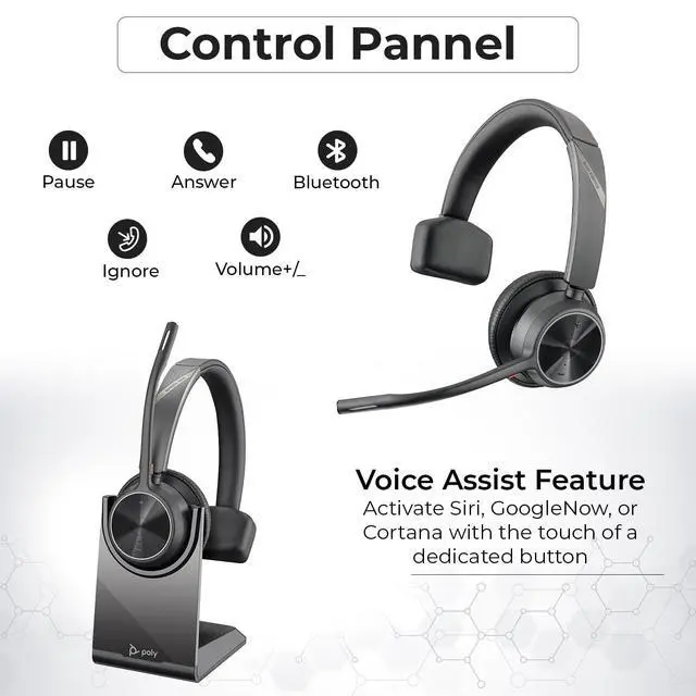 Alt view image 4 of 7 - Poly Voyager 4310 UC Wireless Headset + Charge Stand - Connect to PC/Mac & Cell Phone, Single-Ear Headset with Mic + Charging Station + USB A to C Adapter + USB C-C Cable + Pouch + Microfiber Cloth