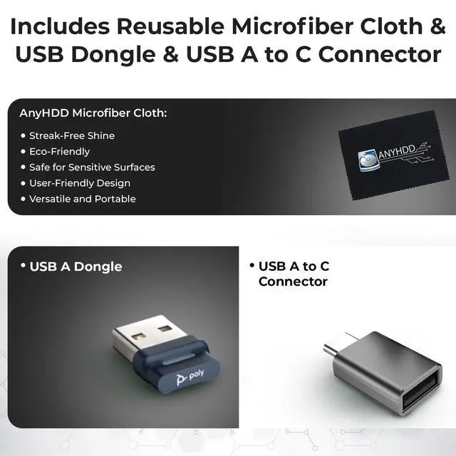 Alt view image 5 of 7 - Poly Voyager 4310 UC Wireless Headset + Charge Stand - Connect to PC/Mac & Cell Phone, Single-Ear Headset with Mic + Charging Station + USB A to C Adapter + USB C-C Cable + Pouch + Microfiber Cloth