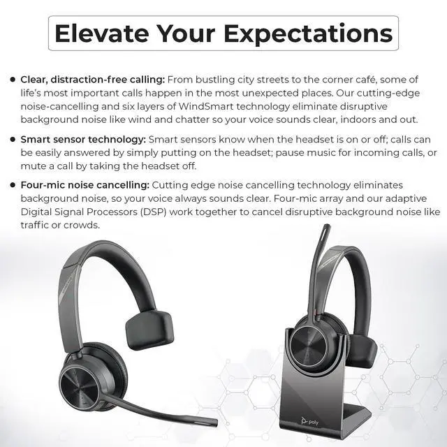 Alt view image 6 of 7 - Poly Voyager 4310 UC Wireless Headset + Charge Stand - Connect to PC/Mac & Cell Phone, Single-Ear Headset with Mic + Charging Station + USB A to C Adapter + USB C-C Cable + Pouch + Microfiber Cloth