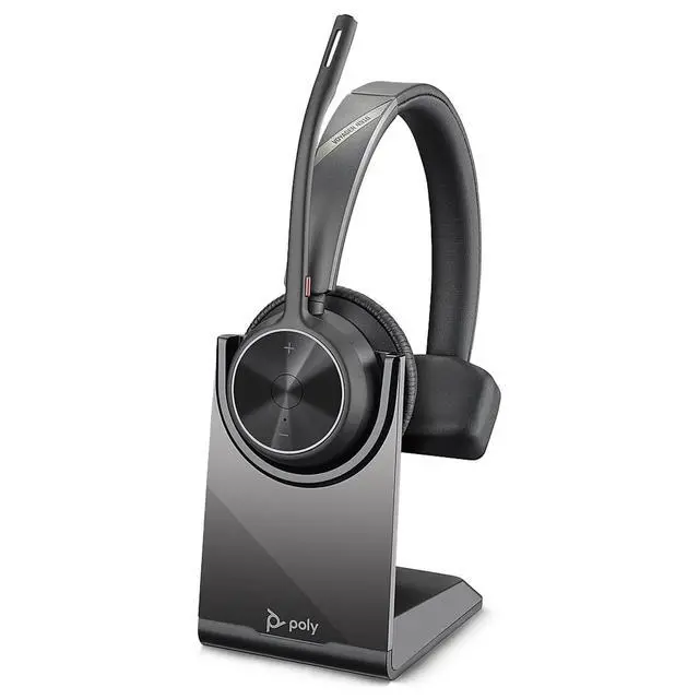 Alt view image 7 of 7 - Poly Voyager 4310 UC Wireless Headset + Charge Stand - Connect to PC/Mac & Cell Phone, Single-Ear Headset with Mic + Charging Station + USB A to C Adapter + USB C-C Cable + Pouch + Microfiber Cloth