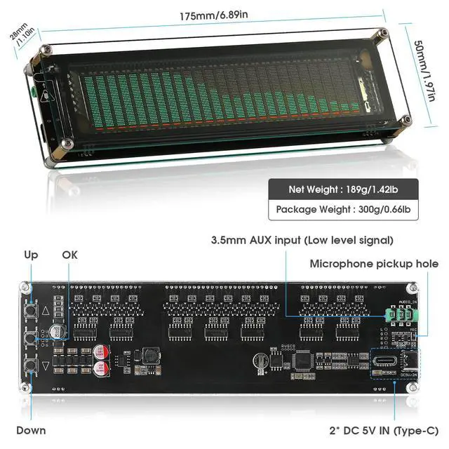 Alt view image 7 of 7 - Nobsound AK2515 Pro Audio Spectrum Analyzer with VFD Display, MIC Input & Advanced AGC - Precise Sound Level Meter for Musicians and Audio Enthusiasts