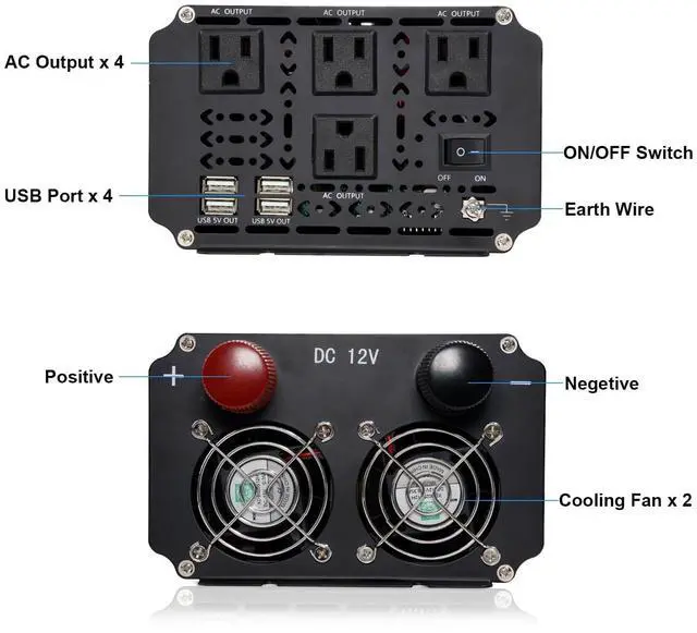 Alt view image 3 of 7 - 3000 Watt Power Inverter 12V to 110V/120V DC to AC Converter 6000W Peak, with Remote Control & LCD, 4 AC Outlets & 4 USB Ports Power Inverters for Vehicles Car Truck Boat RV Camping Solar System EPS