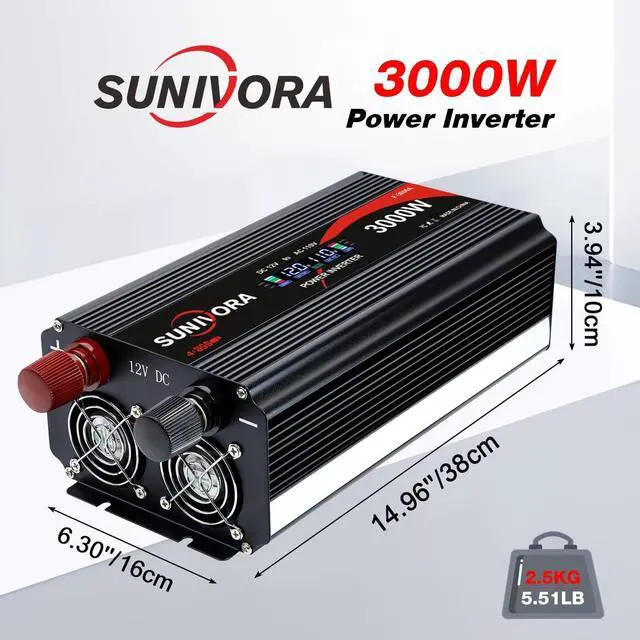 Alt view image 6 of 7 - 3000 Watt Power Inverter 12V to 110V/120V DC to AC Converter 6000W Peak, with Remote Control & LCD, 4 AC Outlets & 4 USB Ports Power Inverters for Vehicles Car Truck Boat RV Camping Solar System EPS