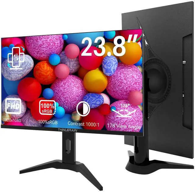 Main image of 23.8 inch Computer Monitor 1920x1080 Vertical PC Monitor with HDMI VGA AV BNC USB Ports, Multi-Function Stand, VESA, Display Frameless Build-in Speakers for Office Home