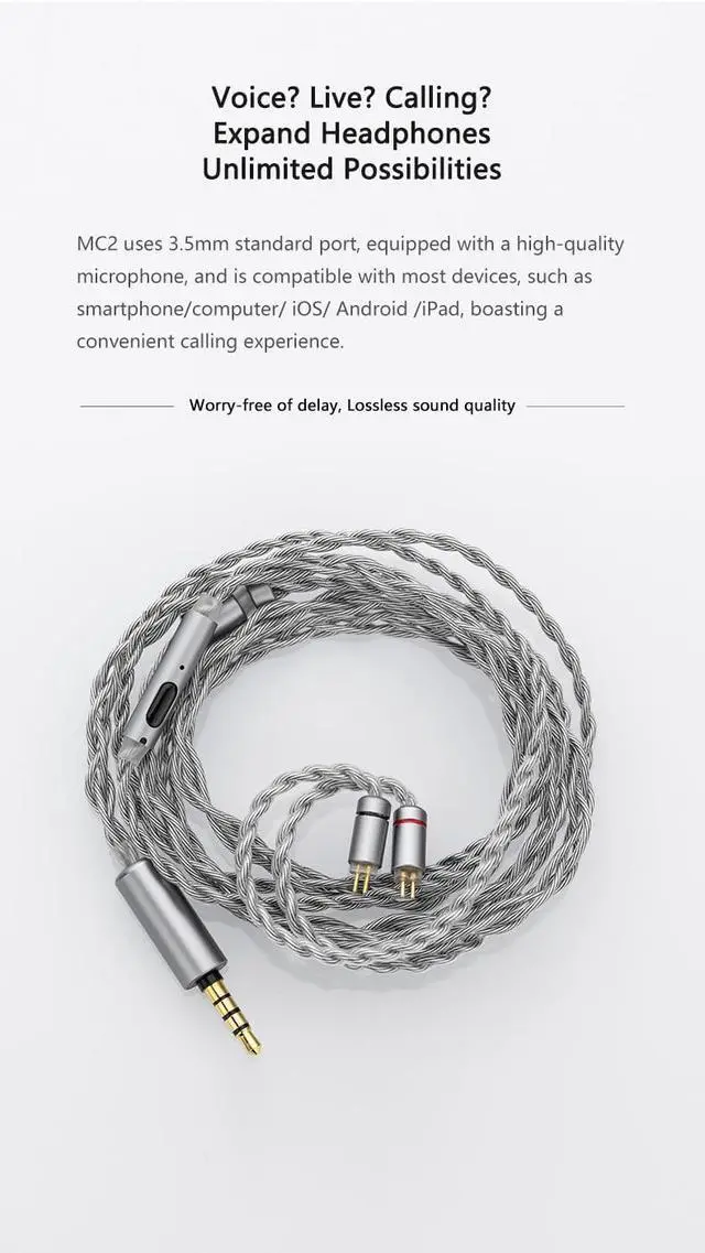 Alt view image 6 of 7 - MC2 Microphone Upgrade Cable 3.5mm 0.78mm 2pin Earphone Upgrade Cable