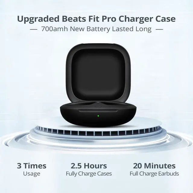 Alt view image 3 of 7 - Charging Case Replacement Compatible for Beats Fit Pro, Portable Charger Case Support to Wireless Pairing, with Sync Button, 700mAh Built-in Battery, Charge Earbuds 3 Times, Black