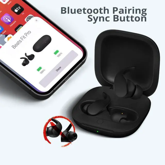 Alt view image 5 of 7 - Charging Case Replacement Compatible for Beats Fit Pro, Portable Charger Case Support to Wireless Pairing, with Sync Button, 700mAh Built-in Battery, Charge Earbuds 3 Times, Black
