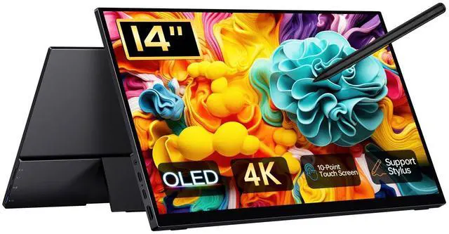 Main image of 14" 4K Portable Monitor OLED, Touch Screen Monitor UHD 3840X2400p 100% DCI-P3 100000:1, USB-C HDMI Travel Monitor with Kickstand & Sleeve for Laptop Mac PC