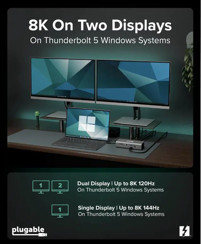 Alt view image 4 of 7 - Thunderbolt 5 Docking Station for MacBook Pro and Windows, 140W Charging, Dual 6K@60Hz Mac, Dual 8K Windows, 80/120Gbps, 3X Thunderbolt 5 Ports, 2.5GbE, Driverless (TBT-UDT3)